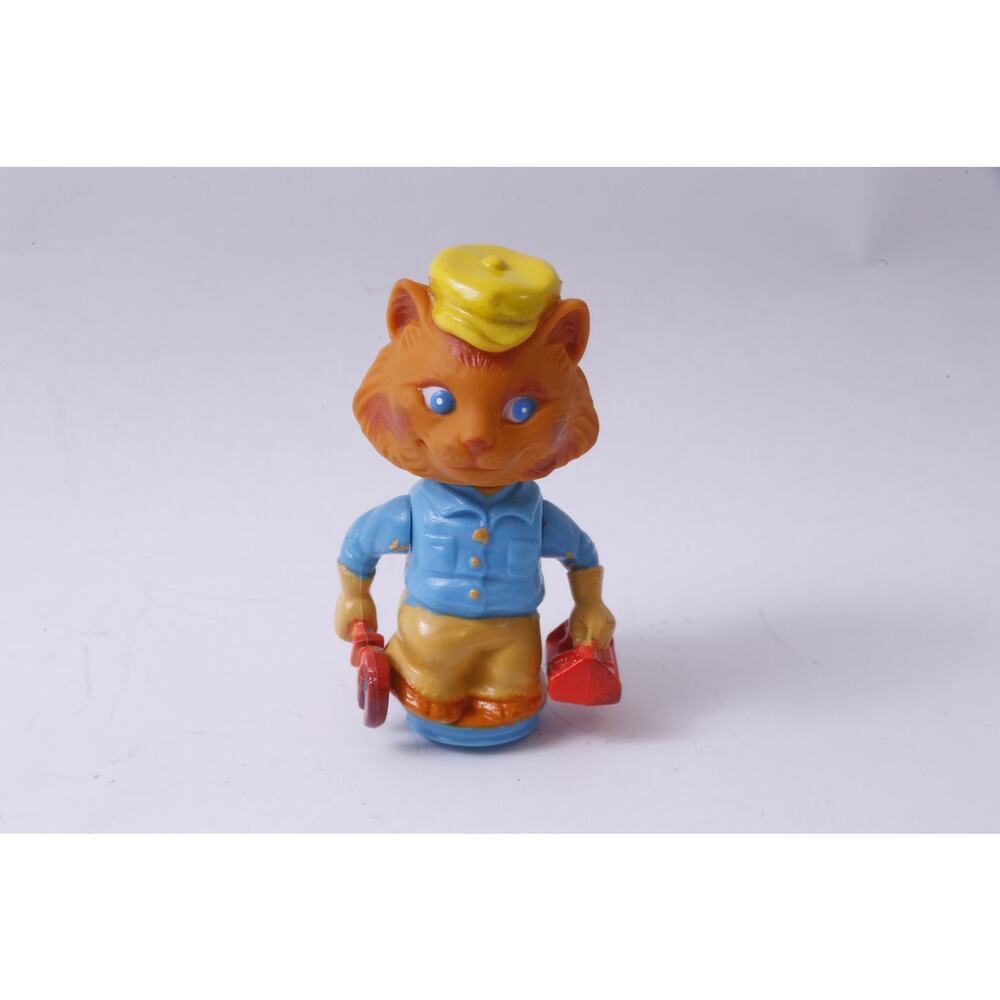 Hub Bubs Orange Cat with Tools, Poseable, 3", Figure, Yellow Hat, Blue Shirt, Mi